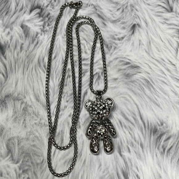 Betsy Johnson Bear Rhinestone Silver Necklace - Picture 10 of 16